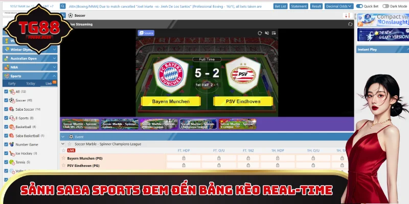 Sảnh Saba Sports đem đến bảng kèo real-time